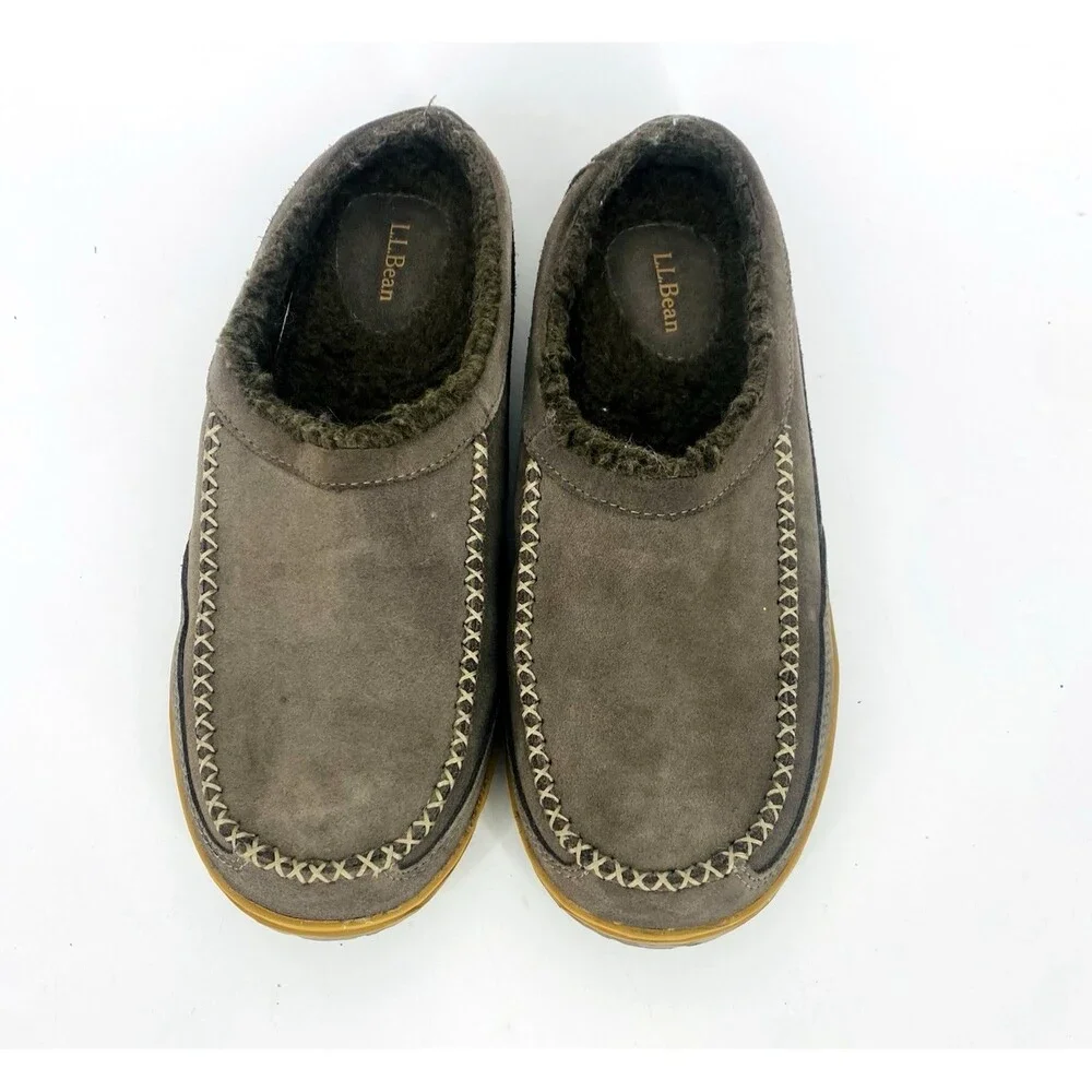L.L.Bean Men's Mock Toe Slip On Scuffs Slippers Fleece Lined Gray Size 11